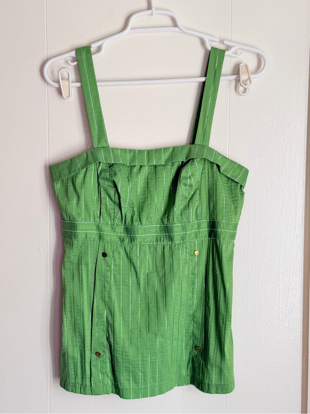 NWT Cynthia Steffe green square neck top with metallic accents - Size 4